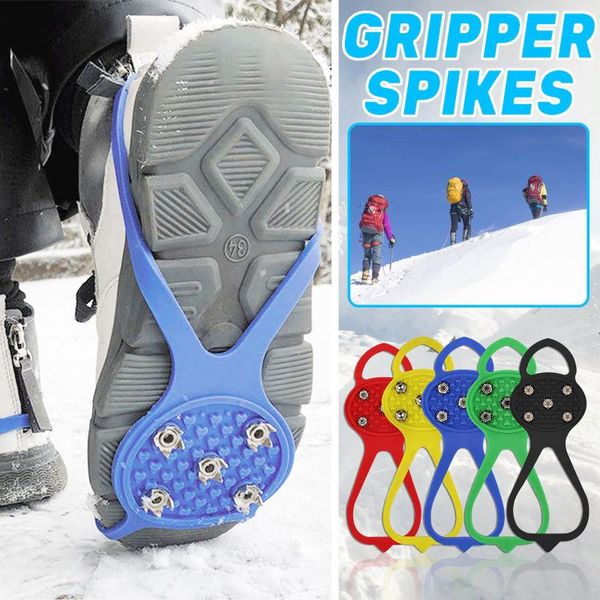 

cords, slings and webbing 5 tooth ice snow gripper climbing non slip spikes grips crampon cleats stud shoes cover spring claw boots #b