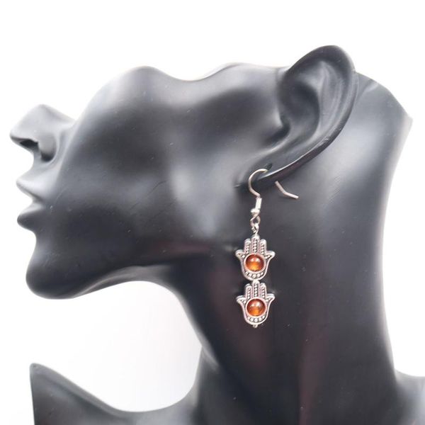 

dangle & chandelier hamsa hand of fatima drop earrings palm-shaped earring for women girls natural red onyx quartzs amulet jewelry, Silver