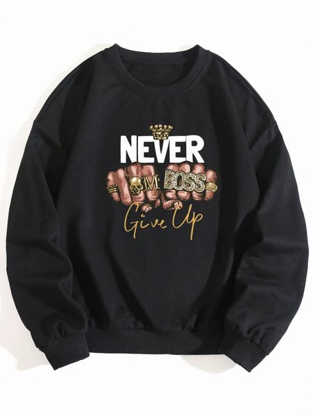 

plus slogan & hands print sweatshirt r5wd#, Black