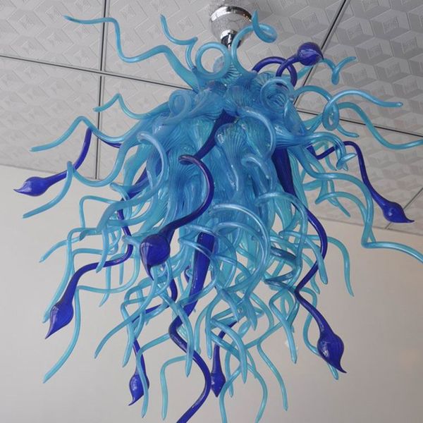 Moderne LED-Kronleuchter, blaue Farbe, Kunstdekoration, mundgeblasene Glas-Pendelleuchten für Schlafzimmer, Heimleuchte, Badezimmerleuchte, 20 Zoll