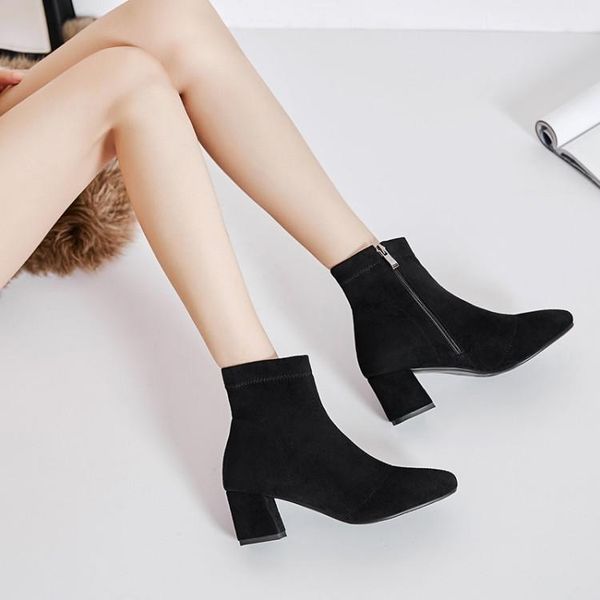 

boots big size women shoes ankle for ladies woman winter side zipper mid-heel, Black