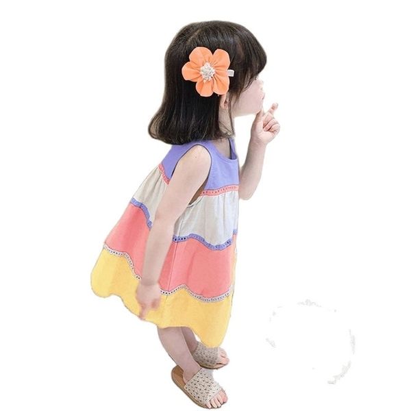

girls' dress summer western style children's vest skirt rainbow p4664 210622, Red;yellow