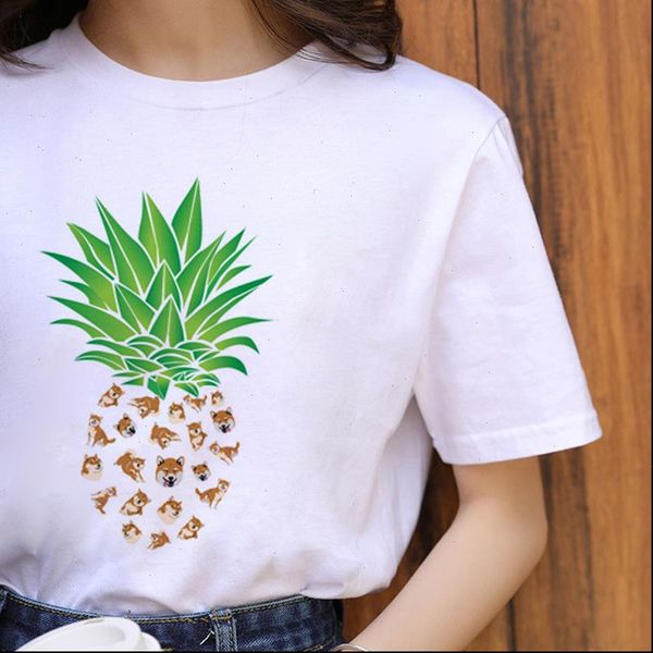 

pineapple fruits harajuku ullzang womens t shirt 90s korean style fashion casual kawaii cartoon tee female, White