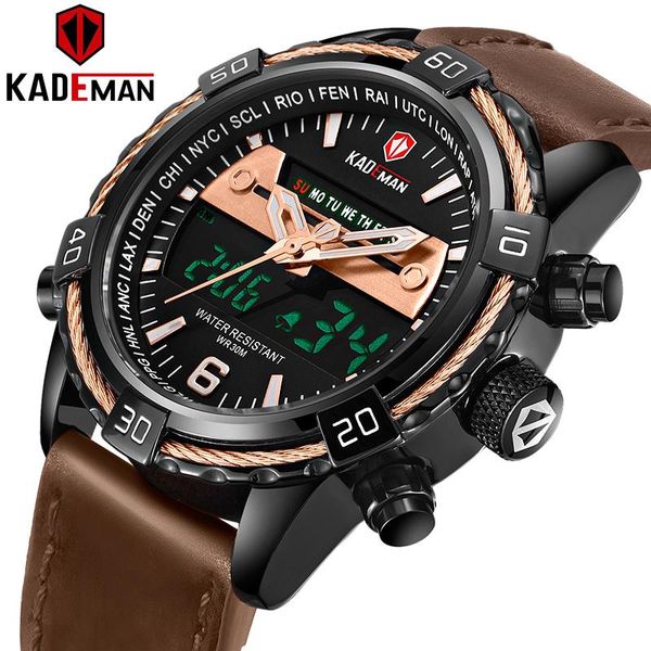 

wristwatches kademan men's led analog digital sports watch genuine leather army military quartz relogio masculino, Slivery;brown
