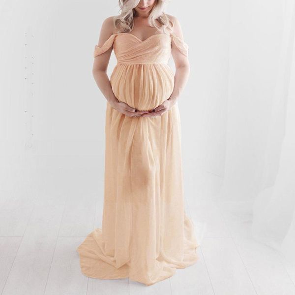 

maternity dresses for pos shoot pography props elegant short-sleeved one-shoulder long pregnancy clothes#fs, White