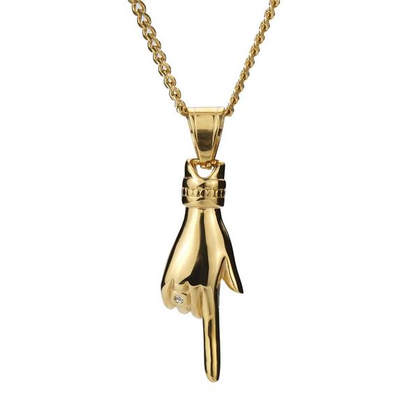 

pendants small hand finger pendant necklace stainless steel women men hip hop shaped gold fashion punk, Black