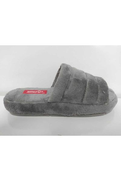

slippers women's gray plush open toe home slipper, Black
