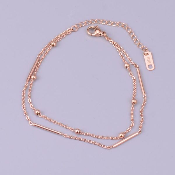 

anklets stainless steel double layer chains for women accesorios, rose gold color ankle bracelet femme tobillera leg jewelry, Red;blue