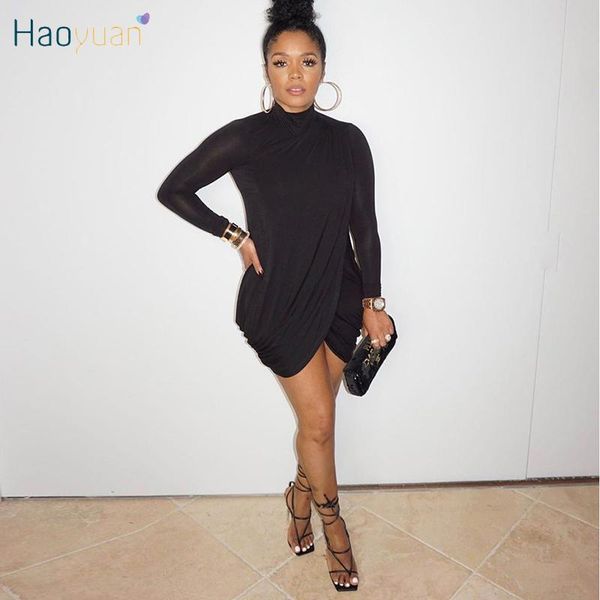 

casual dresses haoyuan bodycon cross split dress long sleeve turtleneck women festival clothes fashion streetwear night club mini, Black;gray