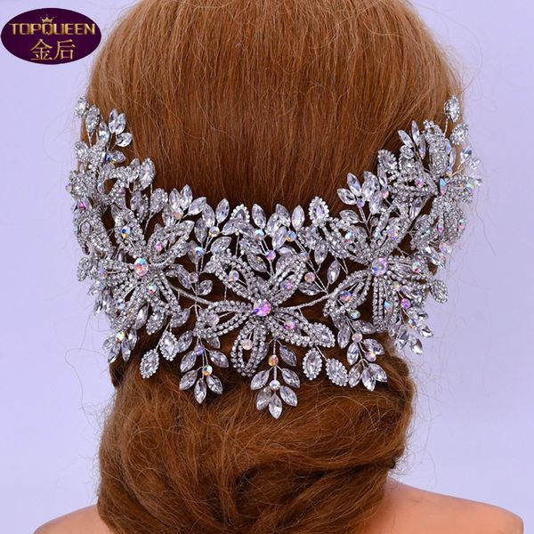 

bridal wedding diamond tiara large hair band crystal bridal headwear crown rhinestone with wedding jewelry hair accessories diamond bridal c, Silver