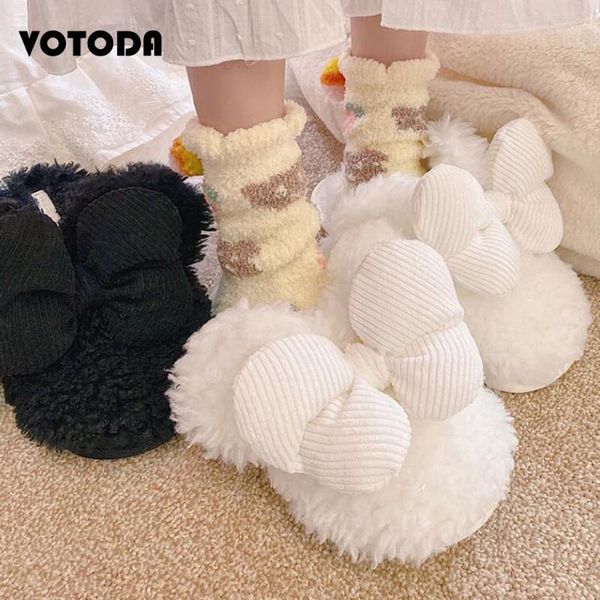 

winter women's slippers female plush slipper indoor home shoes cartoon casual ladies soft comfort warm furry bow slides, Black