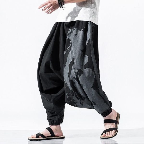 

men's pants ultra low crotch harlan baggy hanging with tight leg and extra wide size, Black