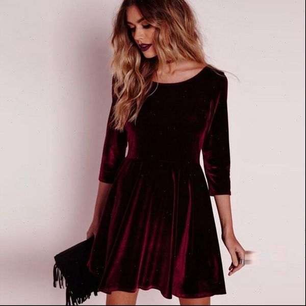 

swing hem velvet autumn party womens dress mini vestidos velour long sleeve slim, Black;gray