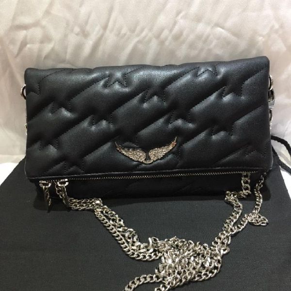 

waist bags 2021 wings decoration women's genuine leater messenger bag black single shoulder fashion