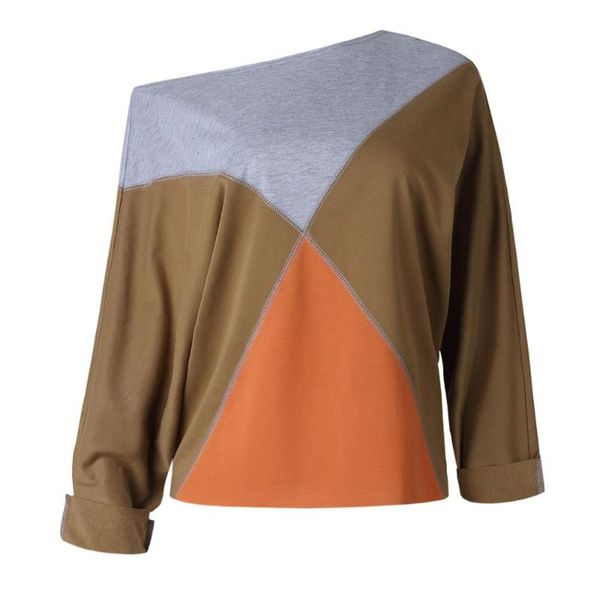

women's hoodies & sweatshirts one shoulder patchwork long sleeve women 2021 autumn winter fashion streetwear loose pullovers cloth, Black