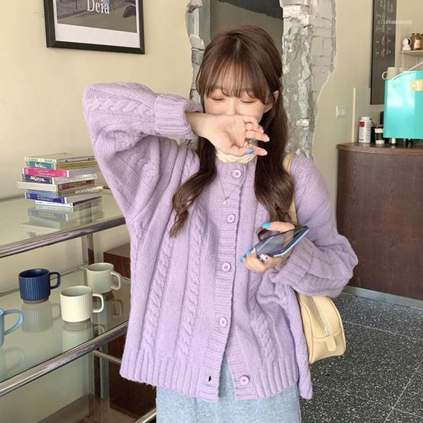 

women's knits & tees japanese knitted cardigan sweater retro loose aesthetic purple long sleeve strickjacke damen women clothes de50ks1, White