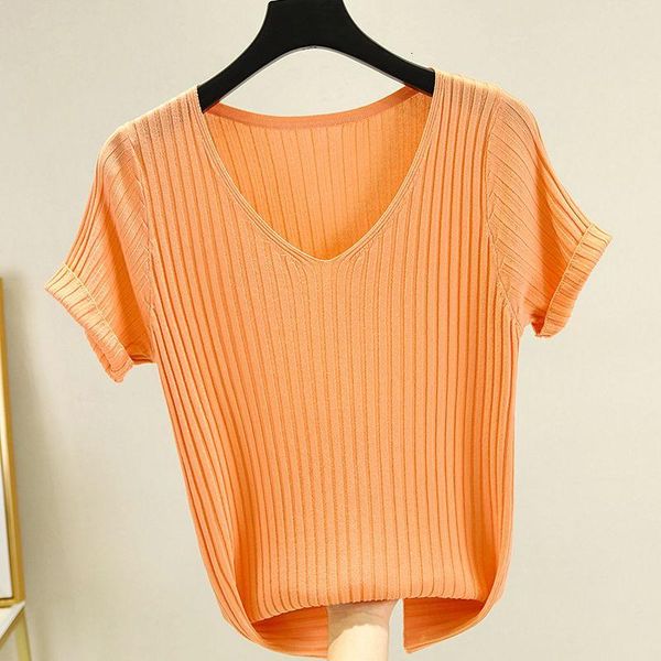

women's t-shirt women short sleeve v-neck slim summer t shirt beach stretch knitted fashion casual solid color cool thin v6ml, White