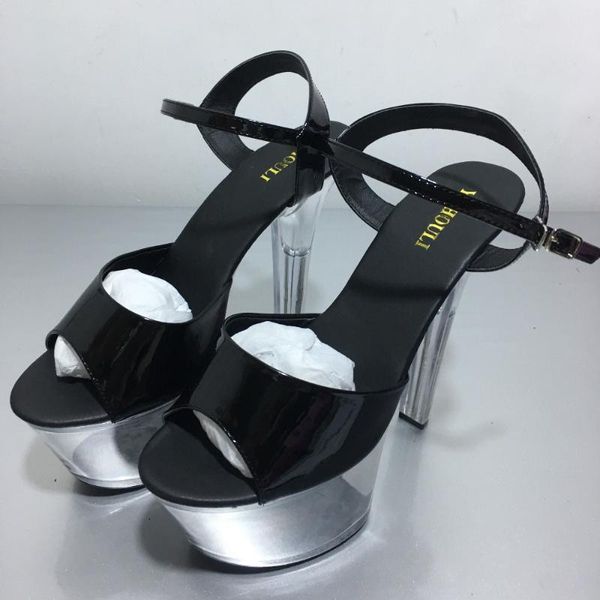 

dress shoes fashion crystal 17cm platform pole dancing 7 inch gorgeous high heels transparent sandals, Black