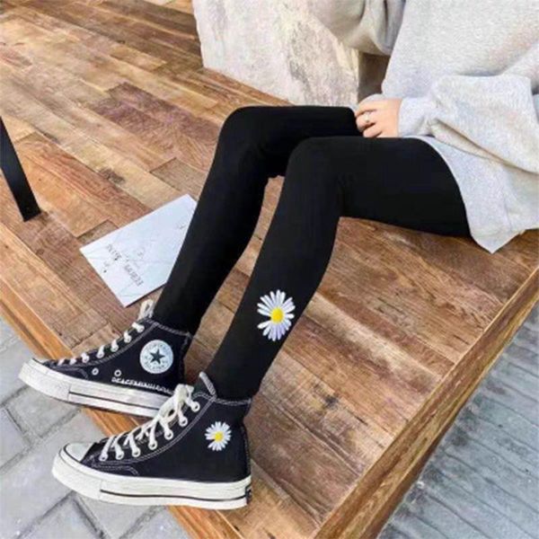 

women's leggings warm women pants winter skinny standard thick leggins trousers for embroidered daisy female, Black