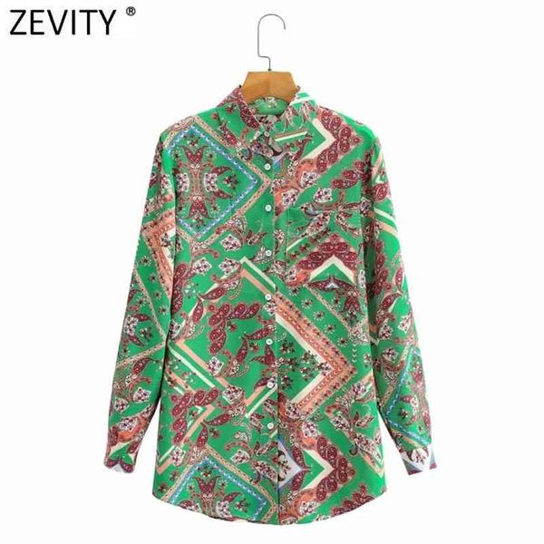 

women fashion totem geometric print casual blouse office ladies long sleeve retro shirt chic chemise ls7375 210416, White;black