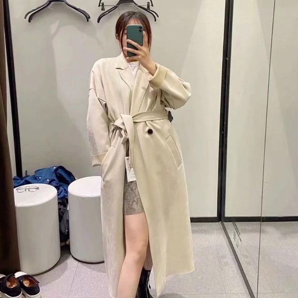 

women's trench coats xeasy 2021 women solid office lady coat female vintage streetwear double breasted sashes casual fashion long, Tan;black