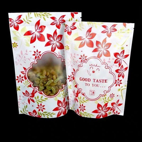 

storage bags 100pcs red flower plastic bag stand up tea resealable zipper retail packing handmade nougat gift wrapping