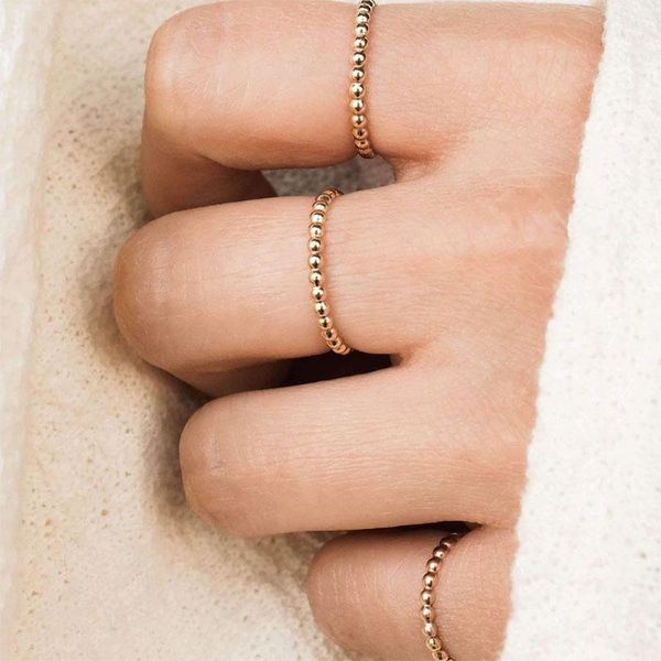 

cluster rings joolim gold bead stainless steel for women pinky, Golden;silver