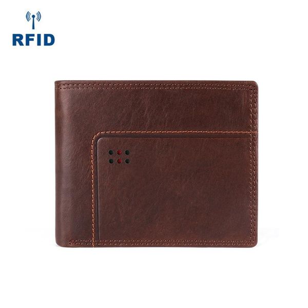

wallets 2021 men's short leather wallet rfid anti-theft brush multi-card clutch bag fashion, Red;black