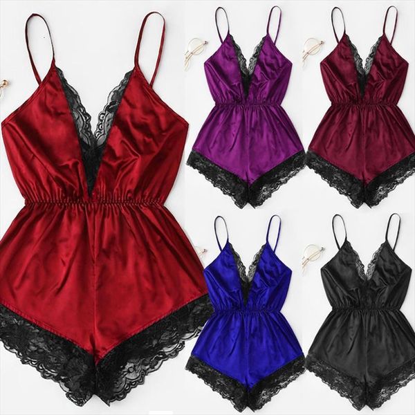 

comfortable sleeveless strap nightwear women sleepwear lace trim satin sleep sets sleeping wear pijamas, Black;red