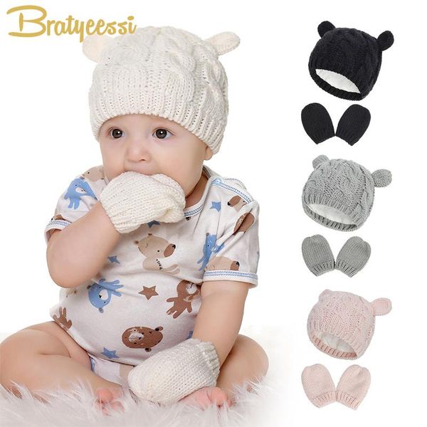 

caps & hats baby knitted cap gloves set solid color cotton cute warm boys girls born pography props autumn winter, Yellow