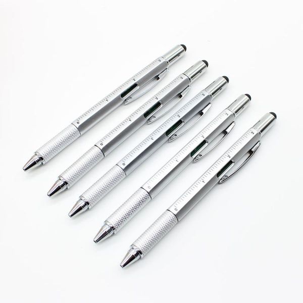 

ballpoint pens 6 in 1 touch stylus pen with spirit level ruler screwdriver tool office school supplies hand, Blue;orange