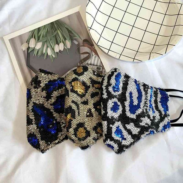 

mask elegant sqeuin mask women bling leopard pattern mascsrillas mascaras breathable cotton masque adjust bandage
