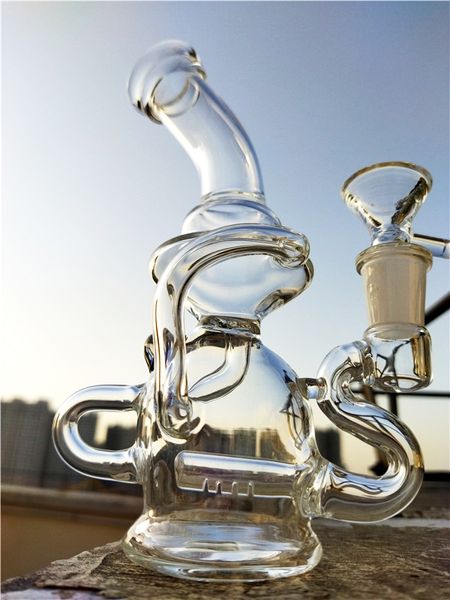 Beaker Bong Diffusore a fessura in linea Perc Bong in vetro Recycler Dab Rig Fumatori Narghilè Schermo filtro 14mm Ciotola comune Bong in vetro per acqua