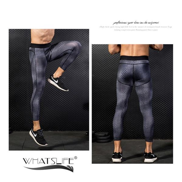 

printing mens sports leggings capri pants quick dry elastic men tight men's, Black