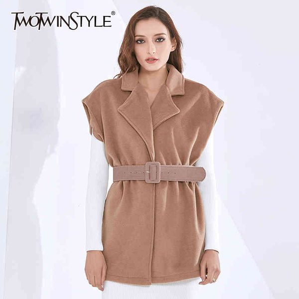 

vintage vest for women v neck sleeveless high waist sashes loose oversized vests coats female autumn clothing 210524, Black;white