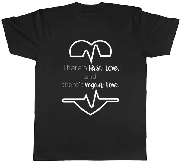 

First love and Vegan love Mens Unisex T-Shirt Tee, White;black