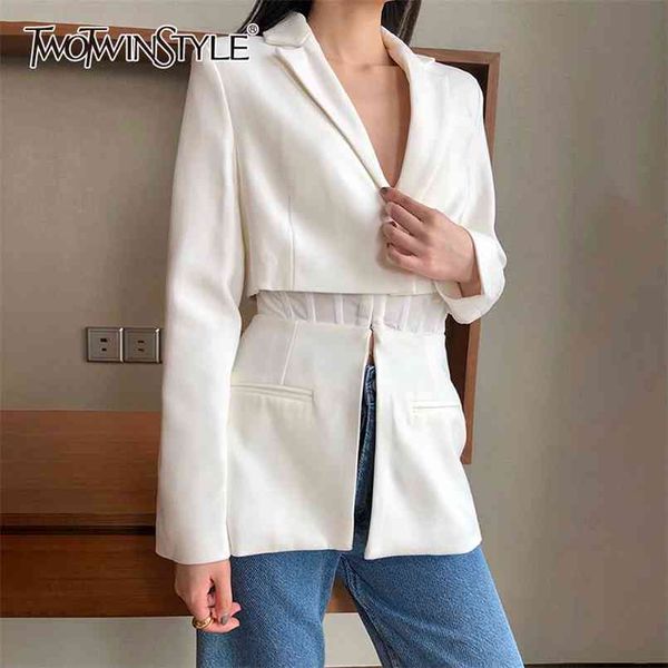 

white elegant blazer for women notched long sleeve hollow out casual blazers female fashionable clothing 210524, White;black