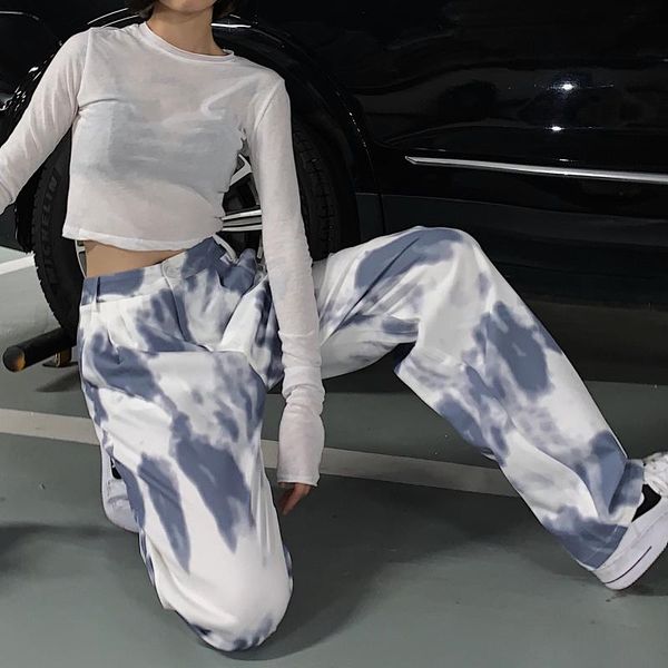 

women's pants & capris vintage tie dye casual japanese harajuku style for men women ulzzang korean trousers high waist loose clothing, Black;white