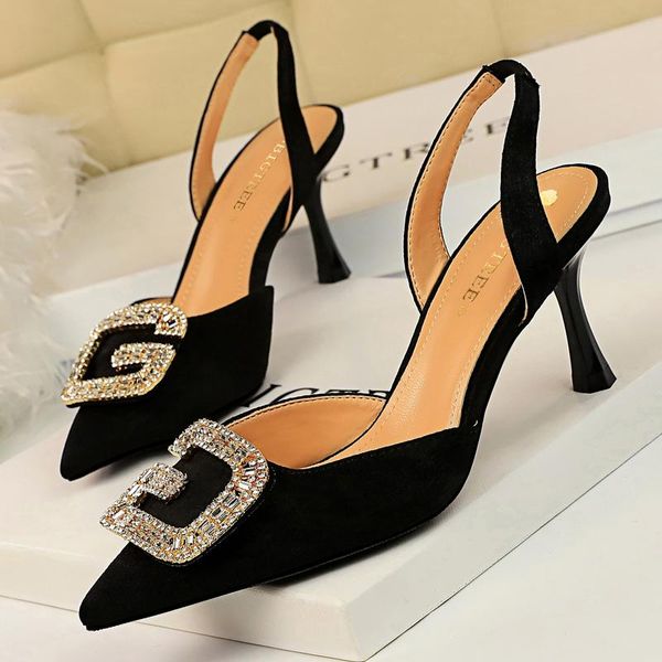 

dress shoes bigtree women's sandals metal rhinestones kitten heels women summer 2021 ladies plus size 43, Black