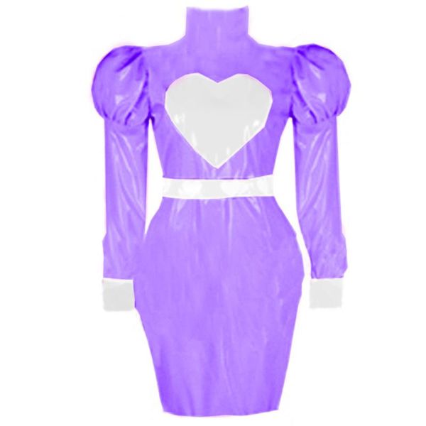 

casual dresses cosplay costume clubwear puff sleeve maid dress wet look latex with apron lolita pink pvc long sissy, Black;gray