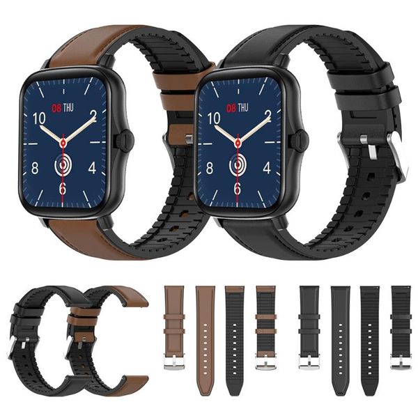 

watch bands 20mm leather wristbelt for colmi p8 plus p12 silicone band strap bracelet replace accessories quality watchband, Black;brown