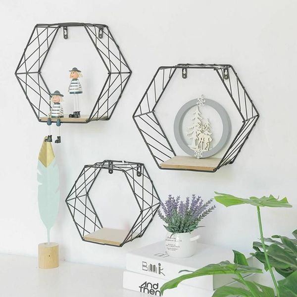 

nordic style metal decorative shelf hexagon storage holder rack shelves home wall decoration potted ornament qw other decor