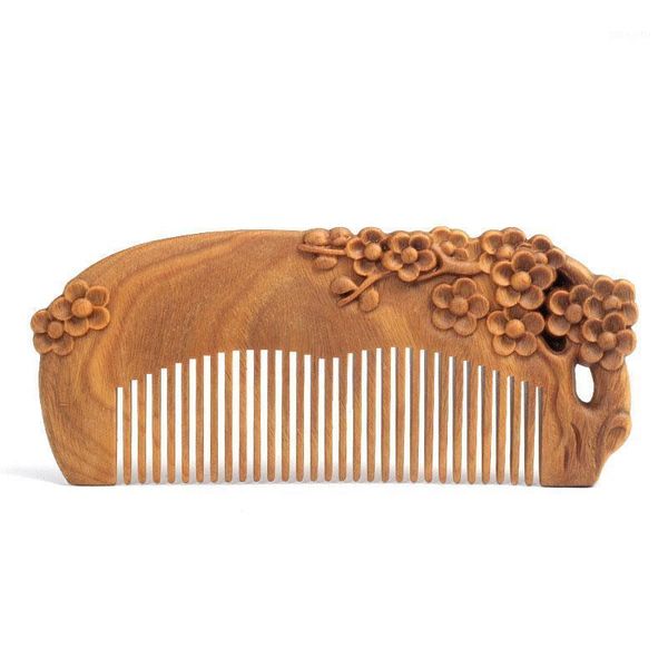 

1pc natural green sandalwood comb engraved peach wood healthy massage anti-static hair care tool beauty accessories1, Silver