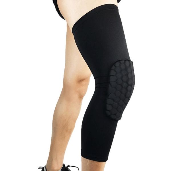 

honeycomb pad compression leg sleeve brace anti-slip anti-collision sports knee support protector gear elbow & pads, Black;gray