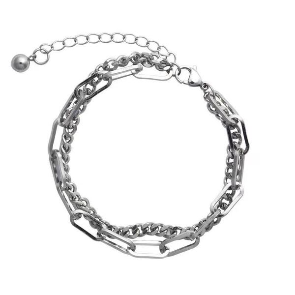 

link, chain ins fashion bracelet splicing double-layer accessory titanium hand, Black