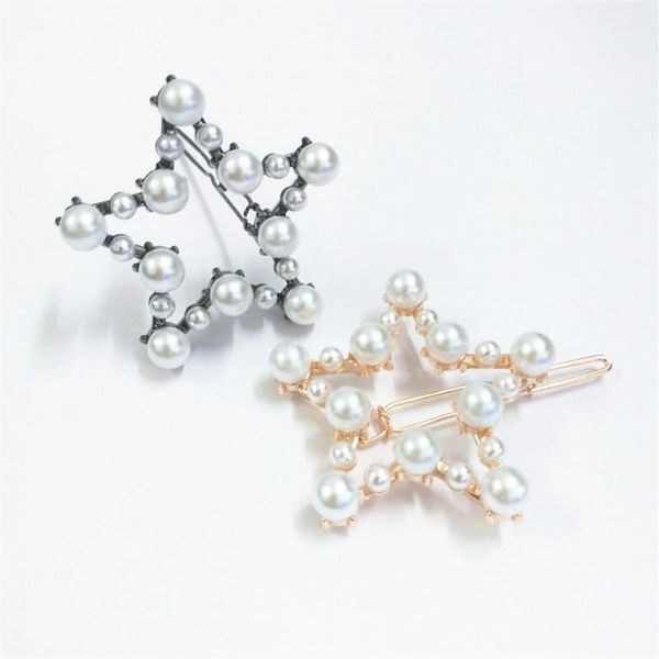 

hair clips & barrettes unique design brand stars pearl women jewelry geometric hairpins with pearls clip wedding accessories, Golden;silver