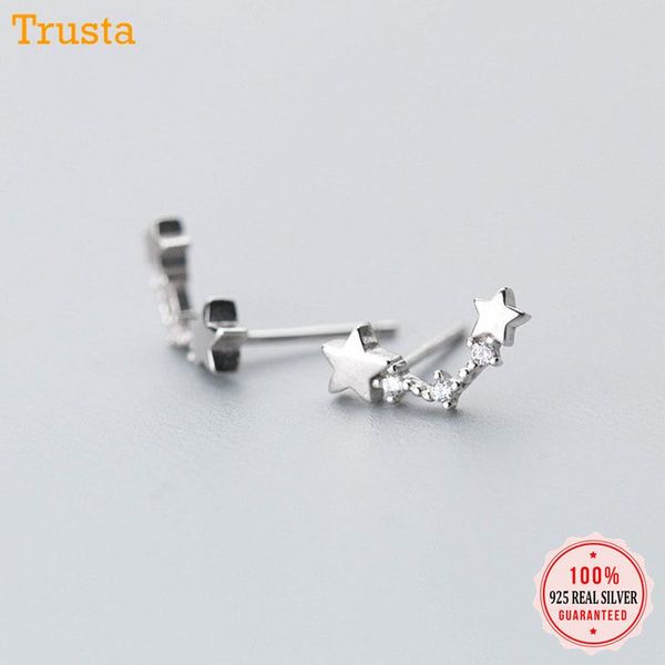 

stud trustdavis 100% 925 solid real sterling silver 2 star cz earrings for women girls kids fine jewelry da227, Golden;silver