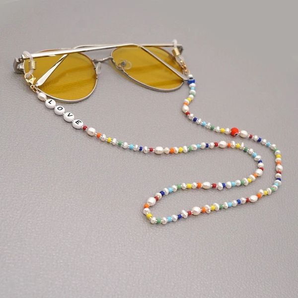 

2021 boho reading glasses chain mask strap women fashion imitation pearl chains letter necklaces bohomian beads freshwater pearls jewellery