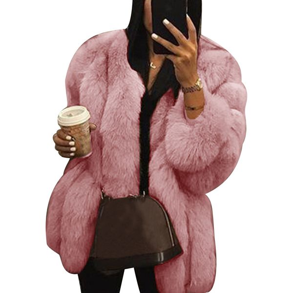 

women's wool & blends womens casual jacket plus size short faux fur coat warm furry long sleeve outerwear ladies down coats k0r7, Black