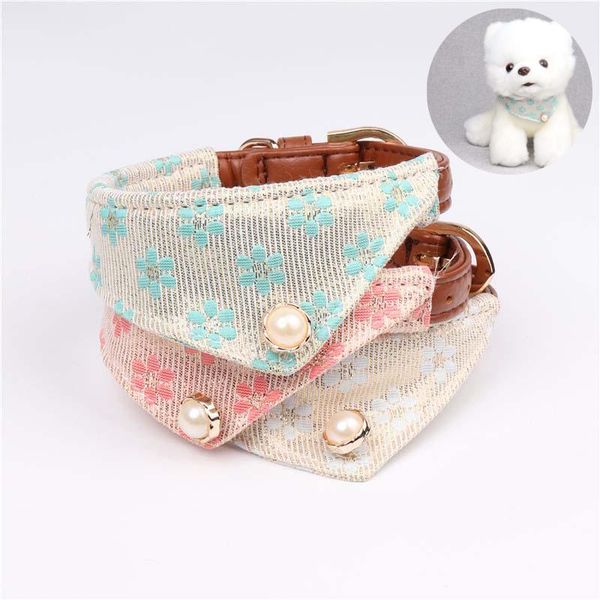 

dog collars & leashes lovely pearl jewelry luxury collar cute floral printed for small dogs princess comfortable necklace pet 10e